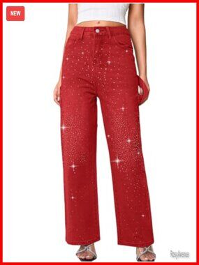 Sparkly Rhinestone Straight Leg Low Rise Baggy Jeans Bedazzled Club Rave